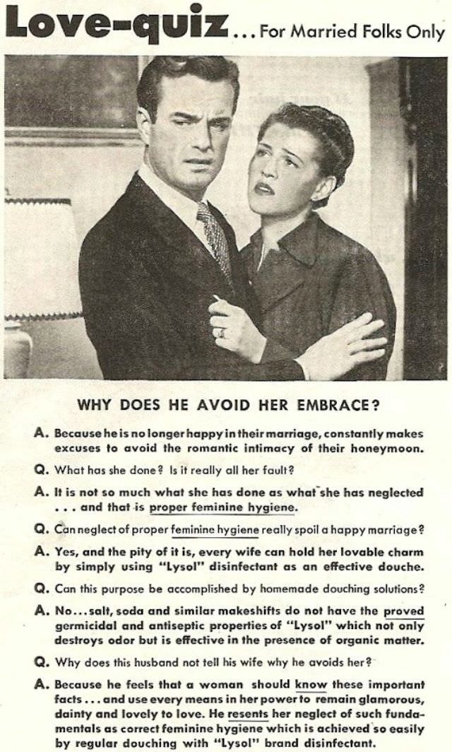 On the surface, this 1930s Lysol ad is about a woman's vaginal odor.