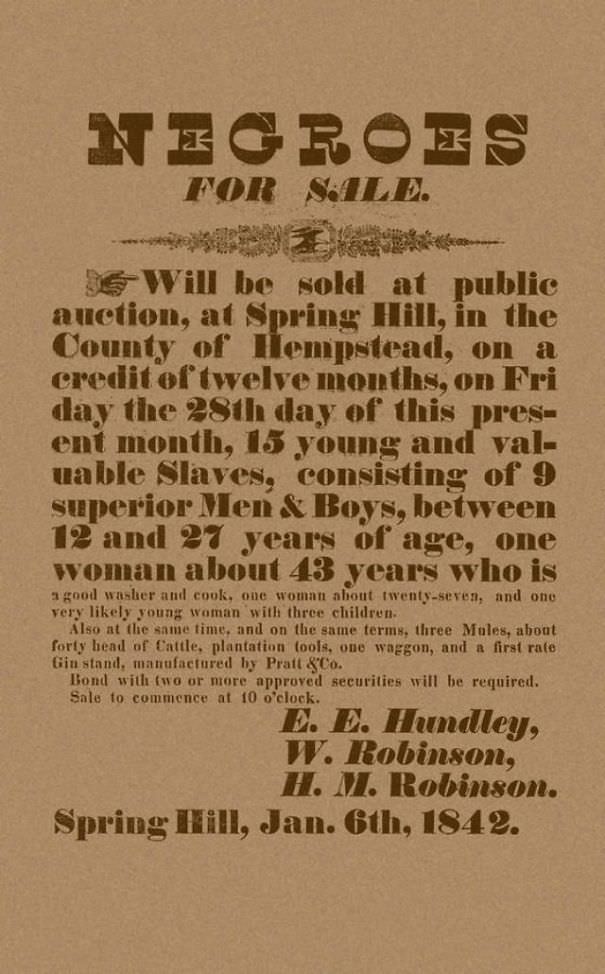 Negroes for sale, 1842.