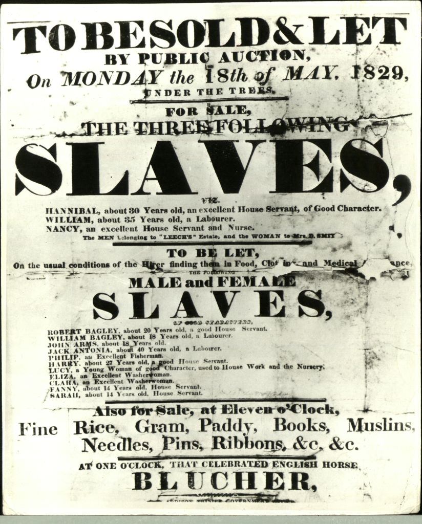 Poster for a slave auction, United States, 18th May 1829.