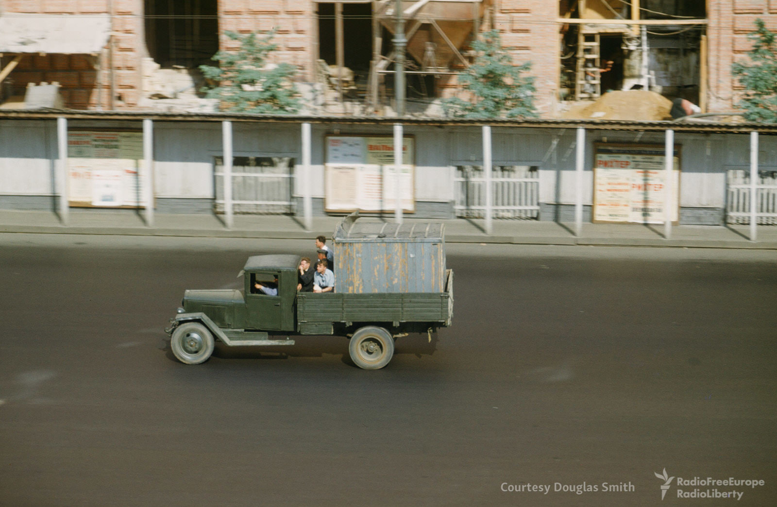 A truck rolling down Novinsky bulvar, Moscow.