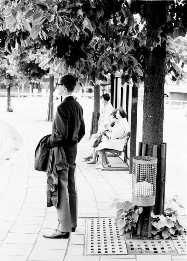 Bus stop at Norra Bantorget, Stockholm, 1966