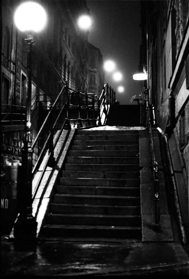 Night view from Tunnelgatan (now partly Olof Palmes gata), Stockholm, 1967