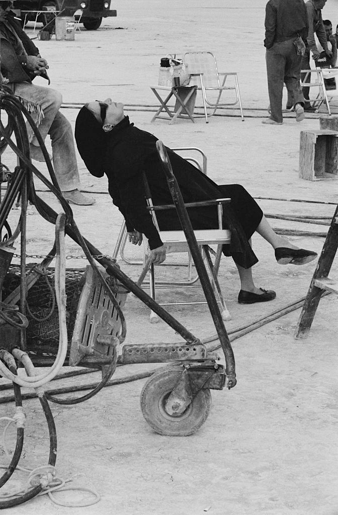 Paula Strasberg, the wife of 'method' teacher Lee Strasberg relaxes during the filming of 'The Misfits'