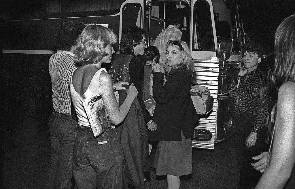 Debbie Harry entering tour bus on route to an Alice Cooper gig(Blondie support band) Phiadelphia, 1978.