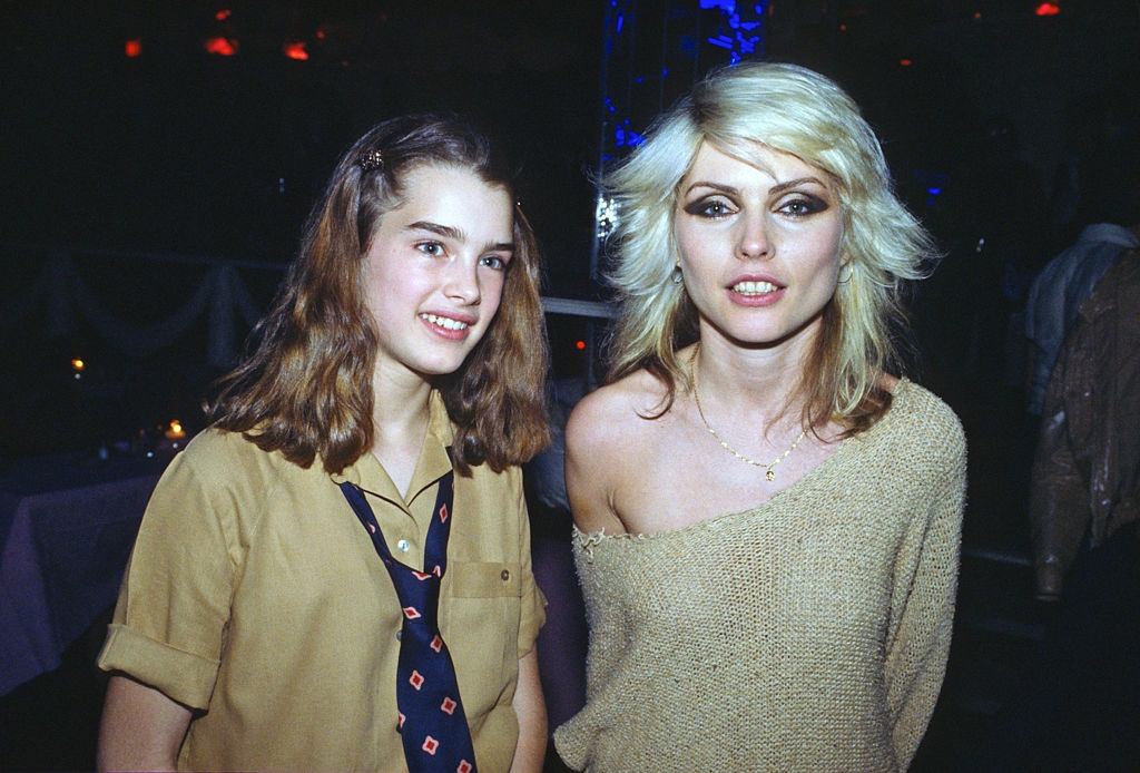 Debbie Harry with Brooke Shields at a platinum record party at the Copacabana nightclub, 1978.