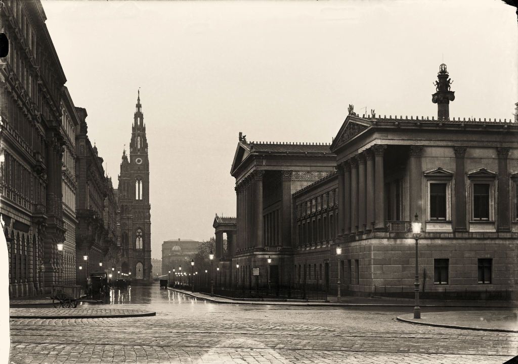 The back side of the parliament and the Town Hall in Vienna, 1905.