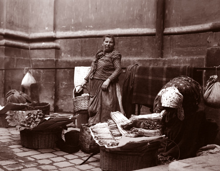 Asparagus sellers in Vienna, Austria, 1900s.