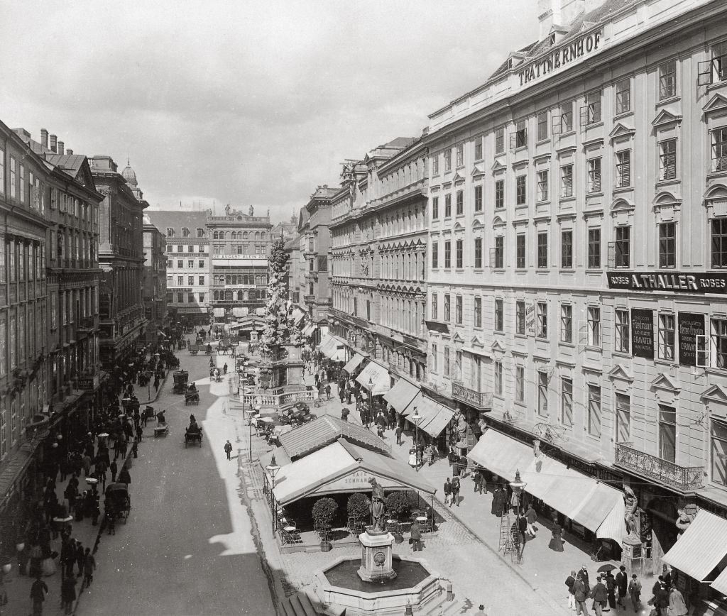 The Wiener Graben and the Pestsaeule (Black Death column). Austria, 1900.