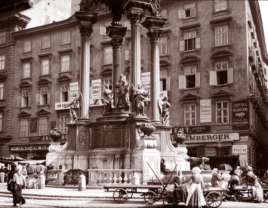 Street Vendors below Josef's Fountain, Vienna, 1900s.
