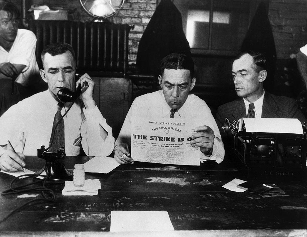 Three Dunne brothers work during Labor Strike in Minneapolis, 1934.