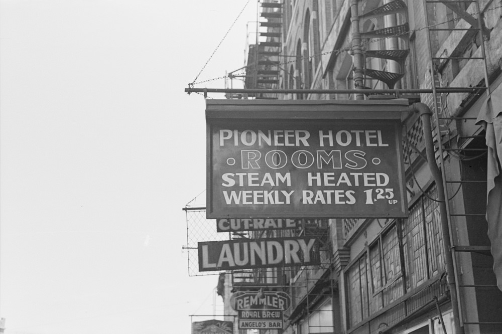 Signs in the Gateway District, Minneapolis, 1937.