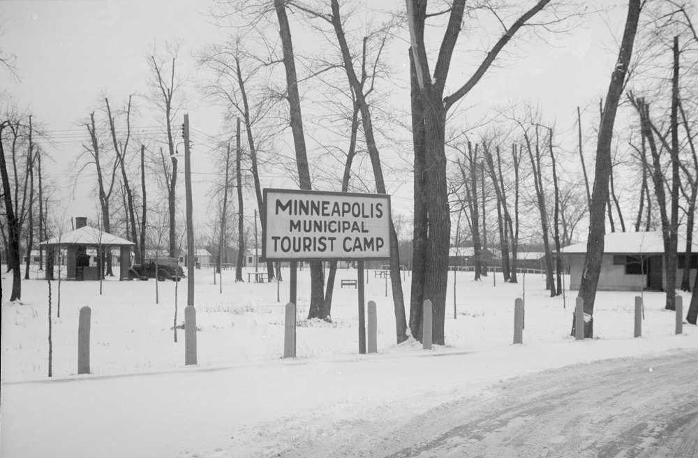 Tourist camp in winter, Minneapolis, 1930s.