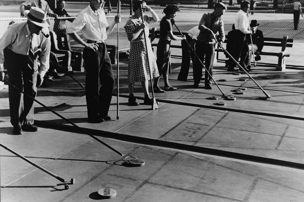 Playing shuffleboard in the park, Minneapolis, 1930s.