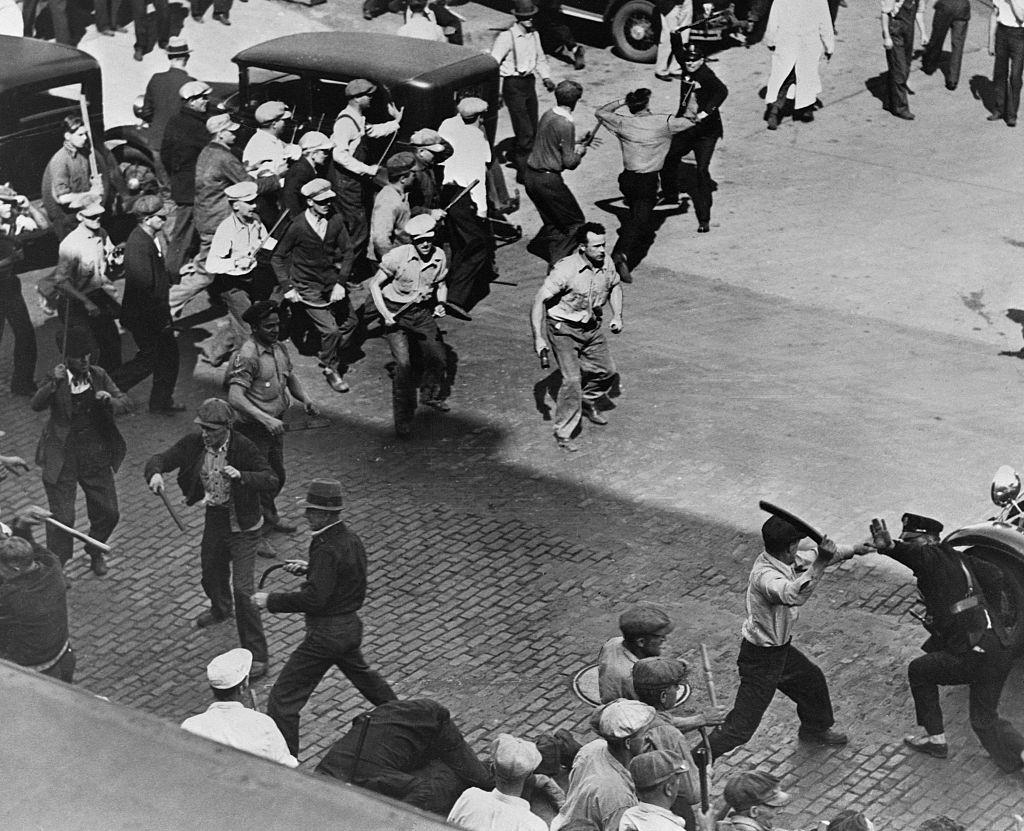 Police intervene in a clash between striking truckers and the citizen's army. Minneapolis. Minnesota. May 21st, 1934