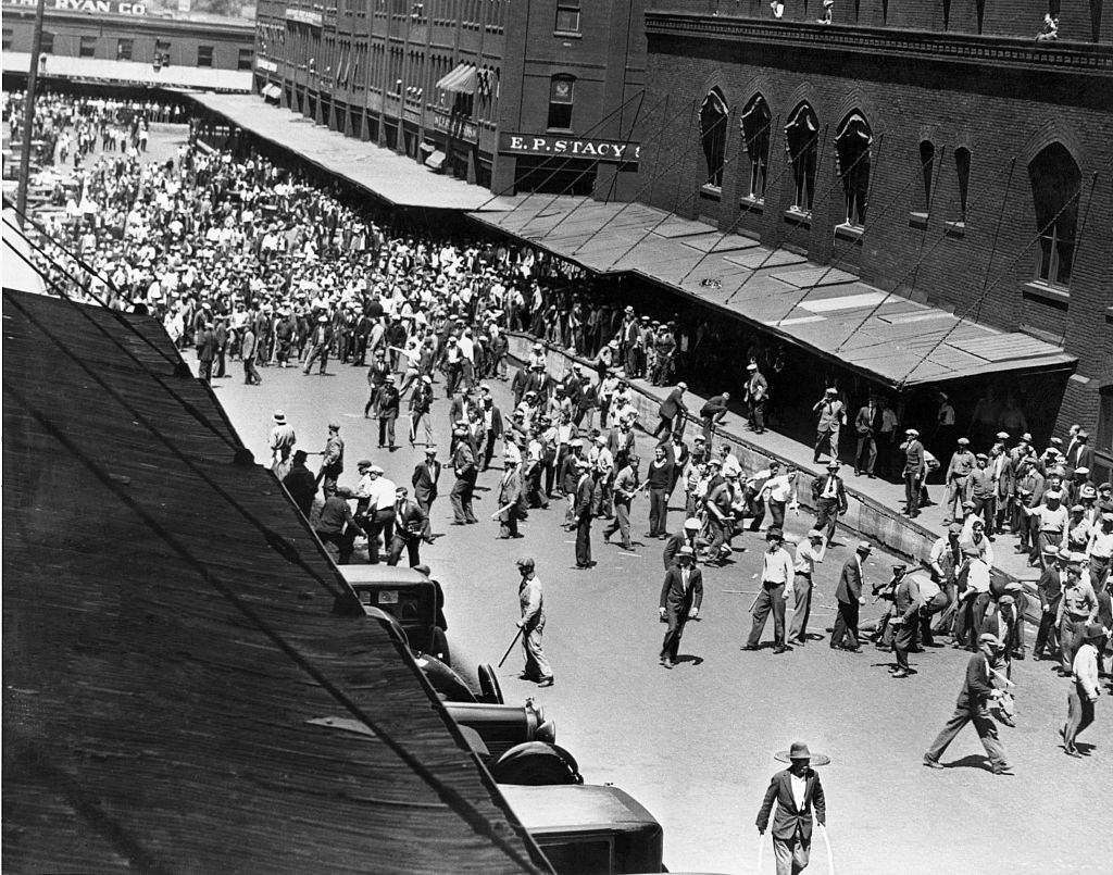 A truck driver's strike turns into a riot on May 21, 1934 at the Minneapolis City Market.