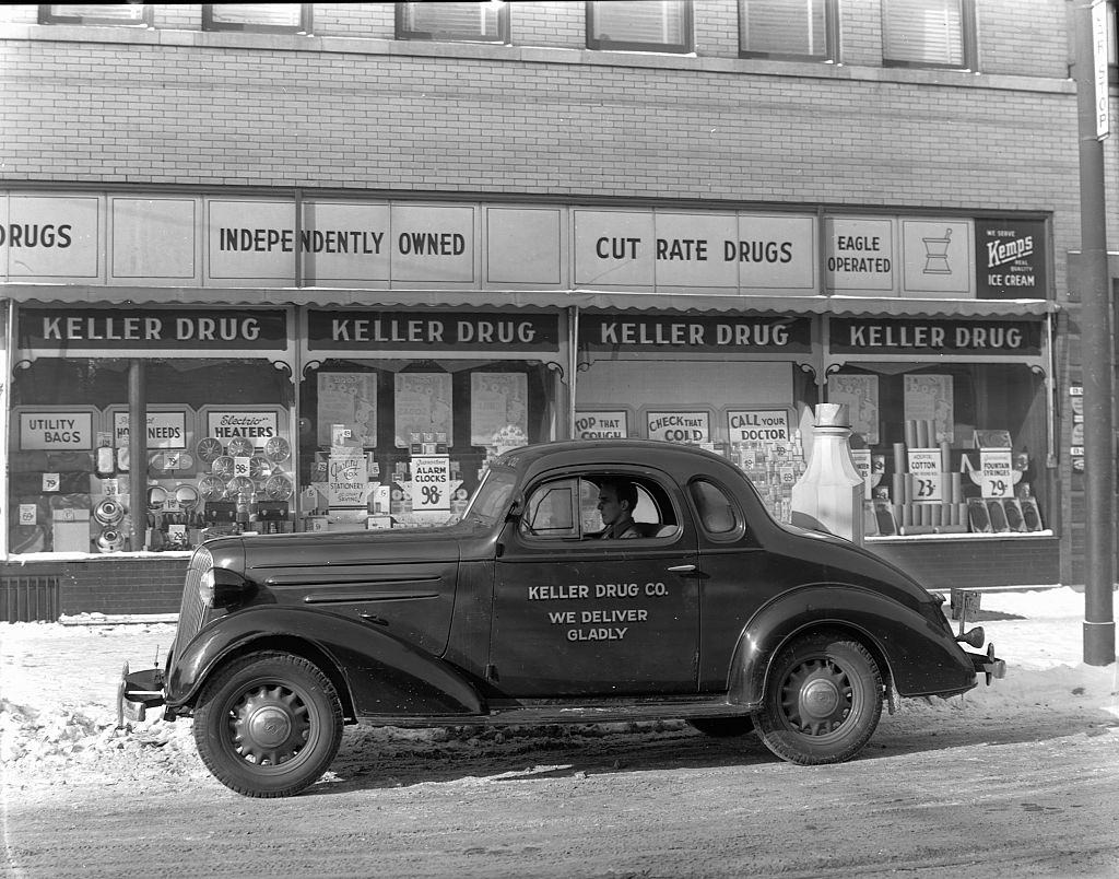Keller Drug and Delivery Car in Minneapolis, 1936.