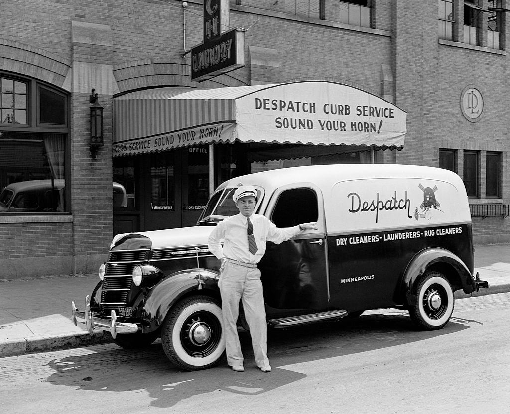 The driver and delivery van for Despatch Laundry in Minneapolis, 1937