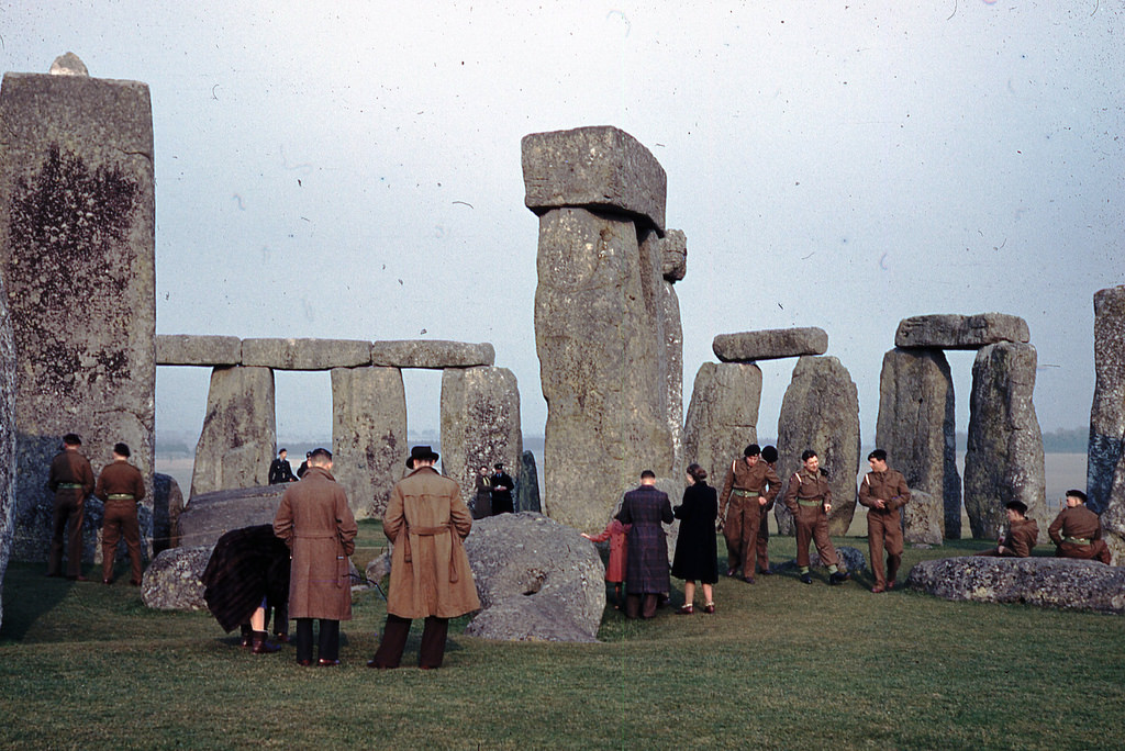 Stonehenge with troops visiting, 1953