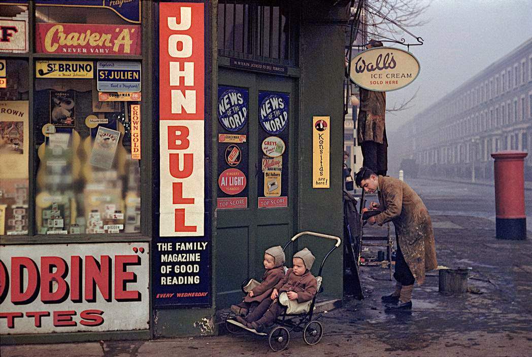 Street corner at World's End, London, 1954.