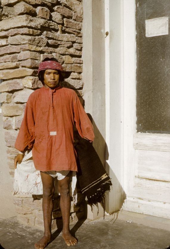 Boy at entry of hospital Cuauhtemoc, 1950s