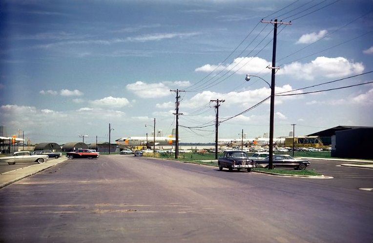 Richards Gebaur Air Force Base Kansas City showing Douglas C-124C Globemaster II Aircraft and some neat vintage cars, July 1961