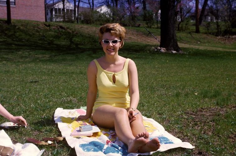 Girls catching some rays at UMKC, Kansas City, May 1964