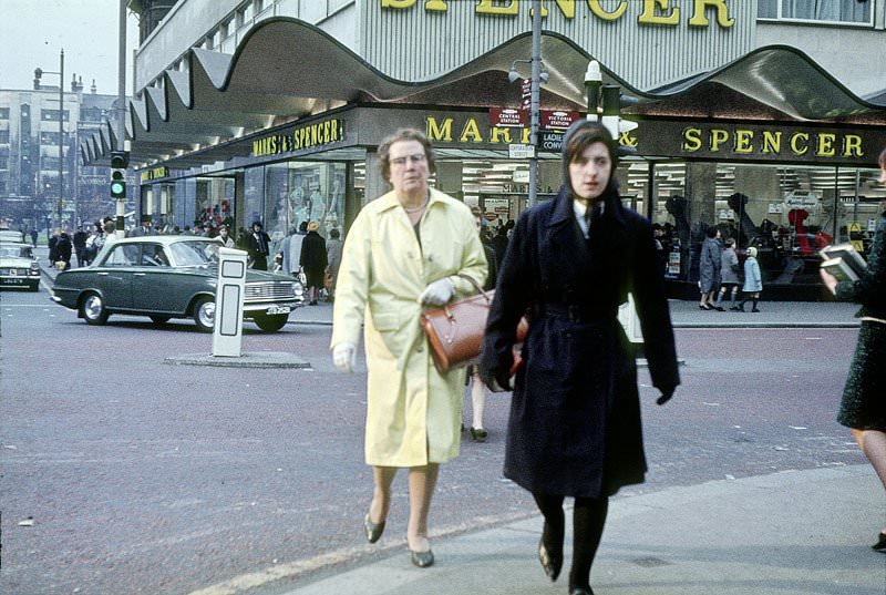 Shoppers outside the Marks & Spencer store at the junction of Cross Street, Corporation Street and St Mary's Gate in 1964.