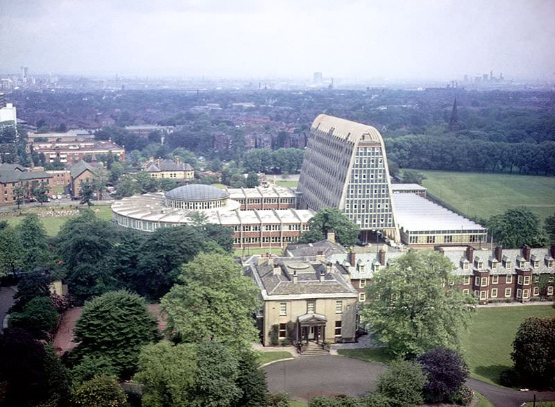 View of Hollings Building (aka the Toast Rack) from the tower of Owen's Park student residences in 1967.