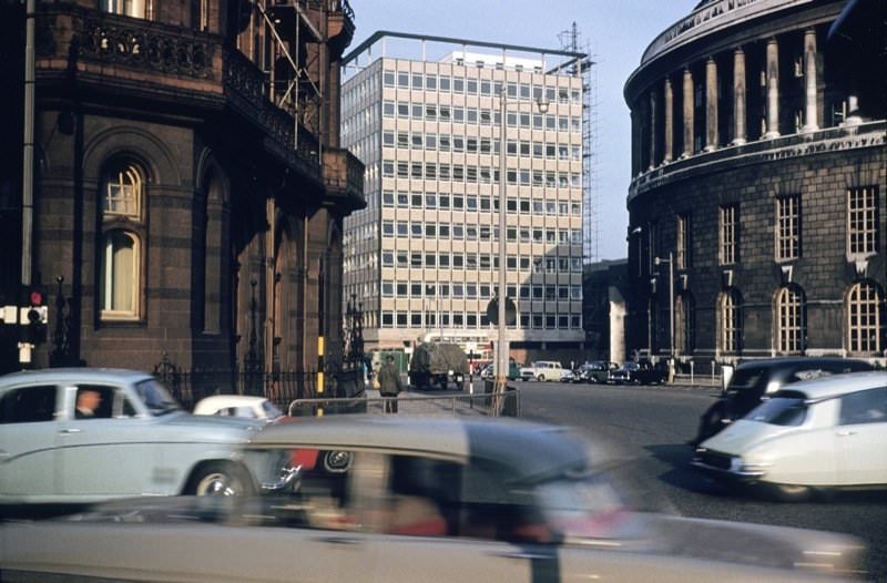 ABC Television House on Mount Street, from the junction of Oxford Street and Lower Mosley Street, 1960.