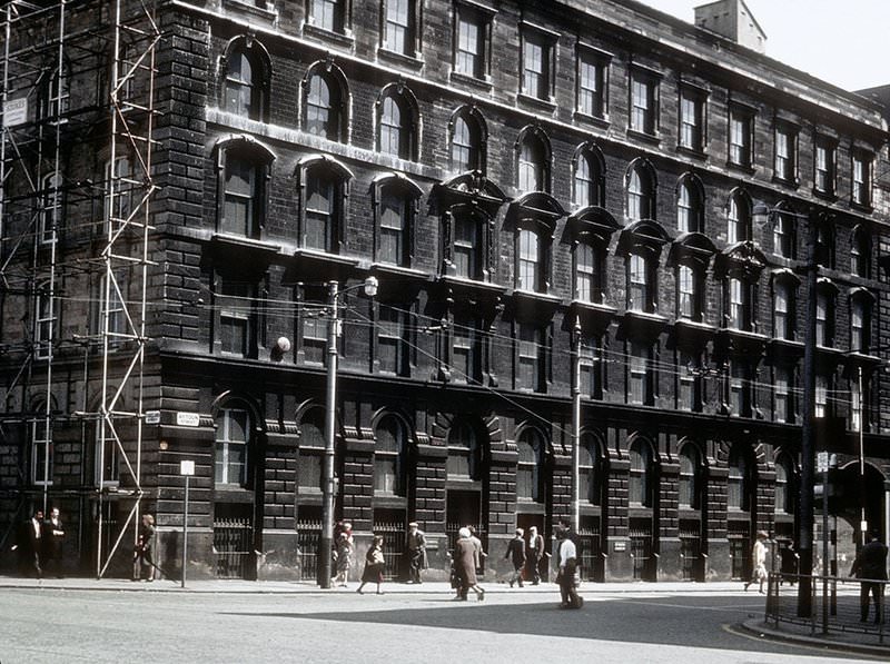 The warehouse of James Brown & Son at the corner of Portland Street and Aytoun Street, 1960s.