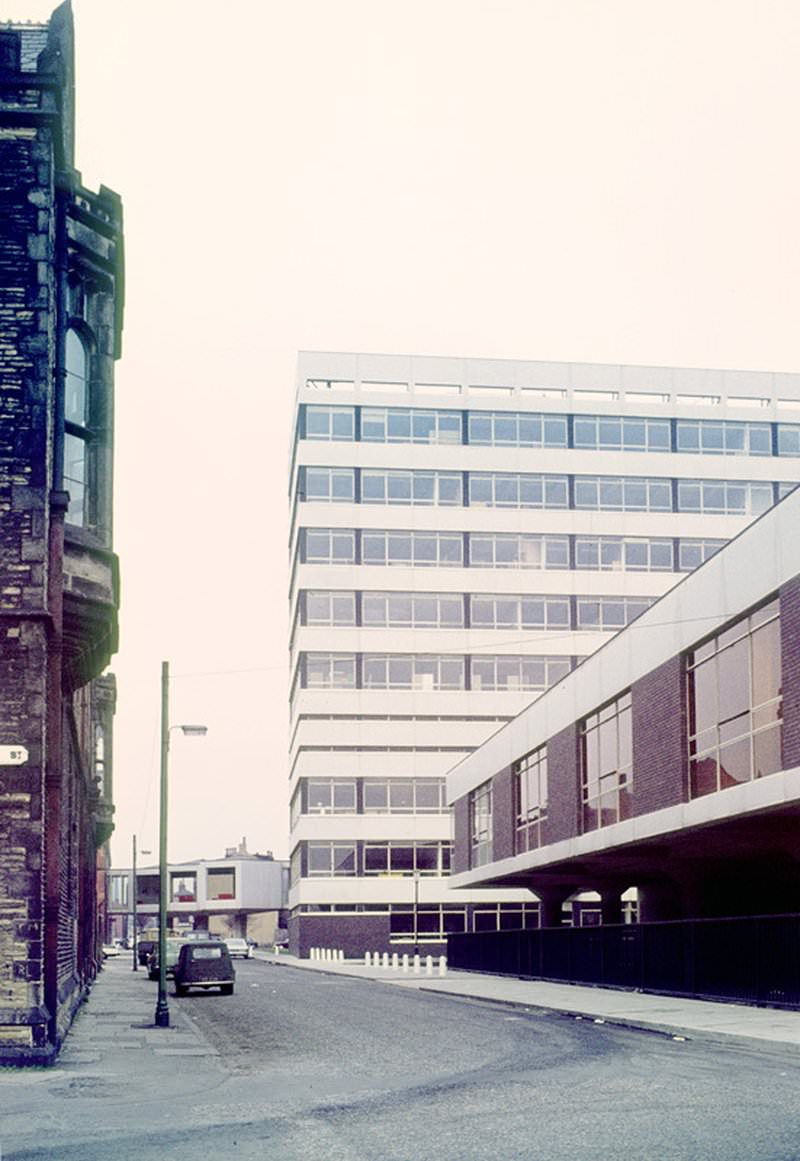 Boundary Street West shortly after completion of the Manchester College of Art and Design's extension in 1966.