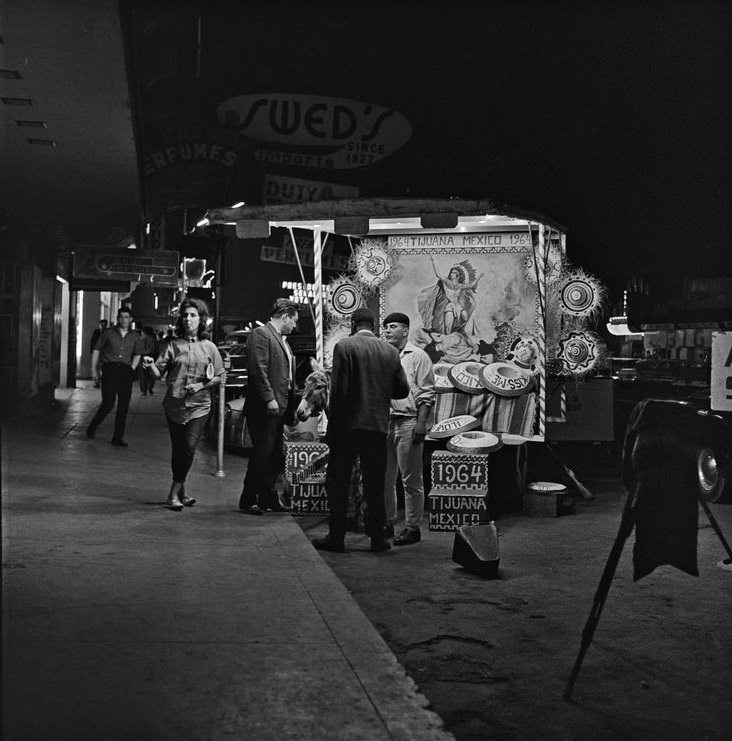 Typical outdoor Tijuana burro portrait studio, 1964