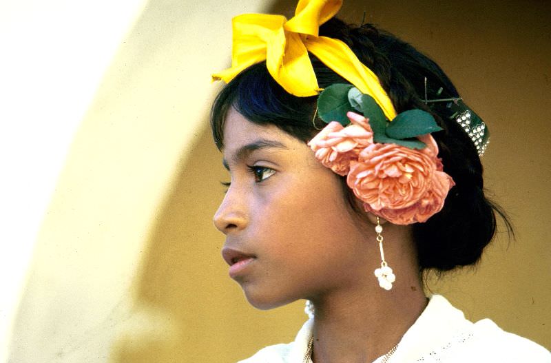 Young girl with flowers in her hair, 1968