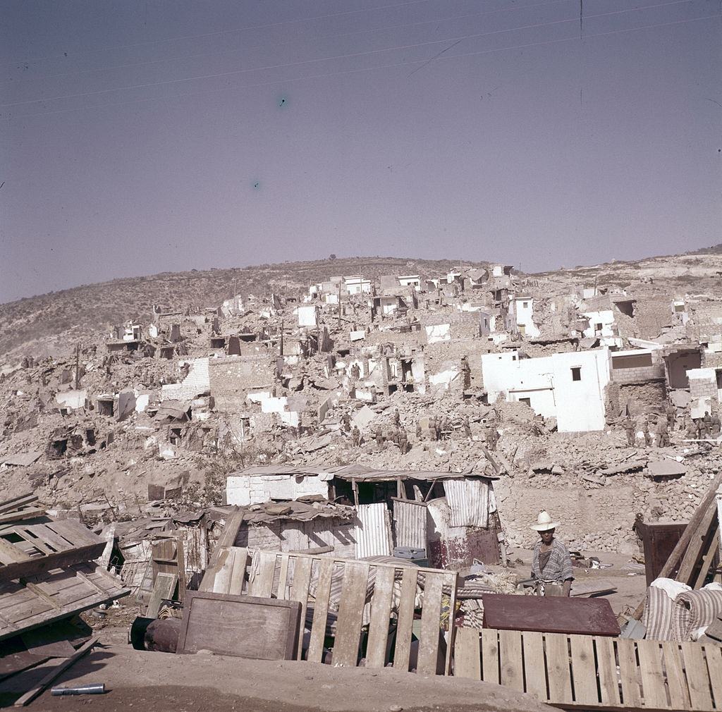 A refugee camp at the bottom of the city destroyed by an earthquake in Agadir,February 29, 1960.