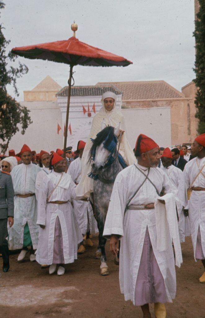 Hassan II Of Morocco riding on a horse, Morocco, 1961.