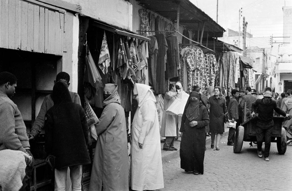 Women in the medina of Rabat, Morocco in 1968.