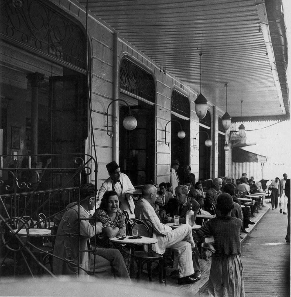 A street cafe in Tangier, in northern Morocco, 1960.