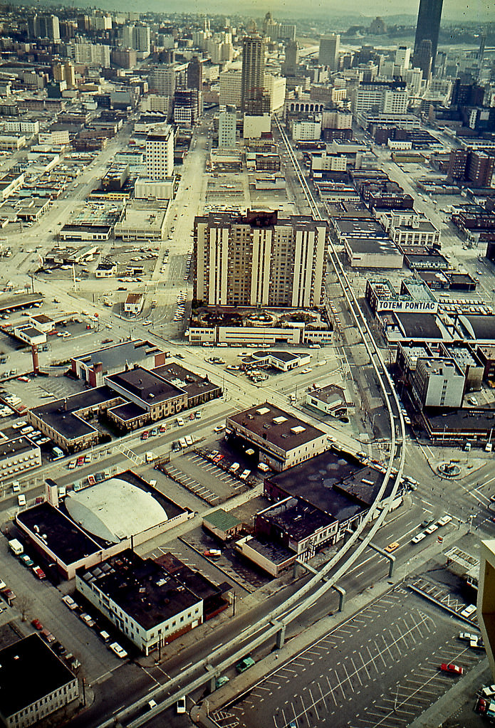 Seattle belltown monorail From Spaceneedle, 1968