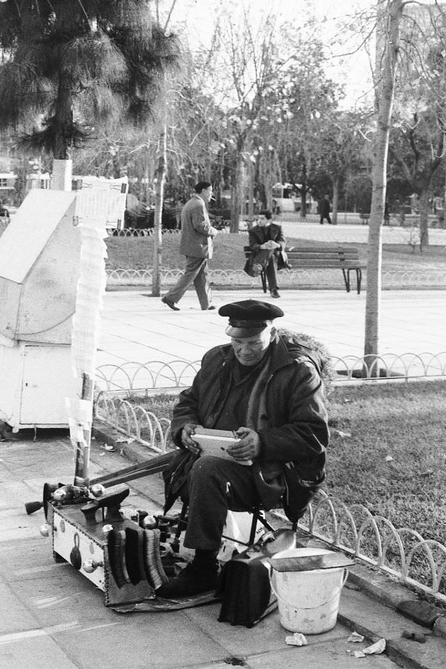 Shoe Shine at Park, Athens, Greece, 1974