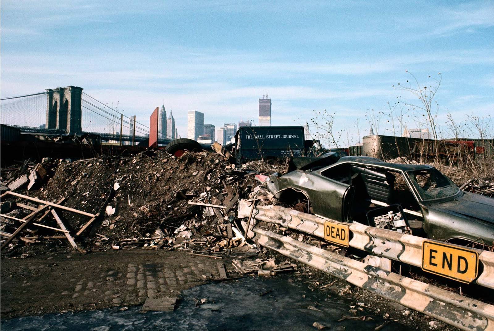 View SW from the foot of the Manhattan Bridge, Brooklyn, 1971.