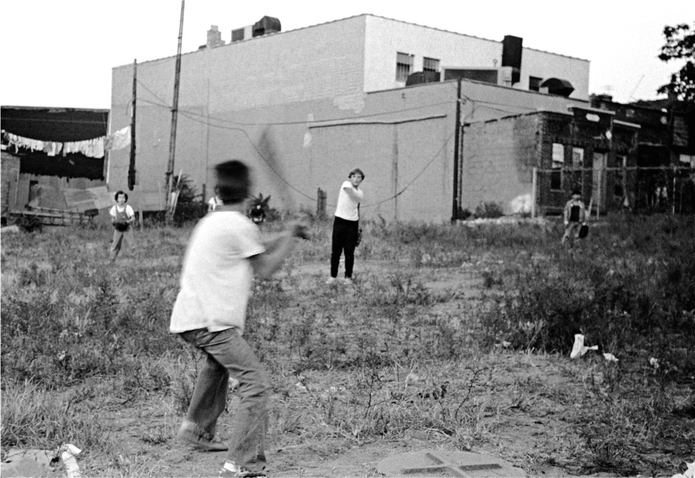Boys playing baseball in a Vacant Lot on 20th Street, 1974.