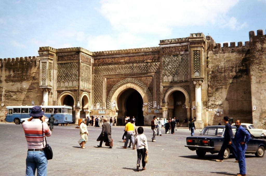 The front of Bab Mansour, in Meknes, Morocco. July 1977.