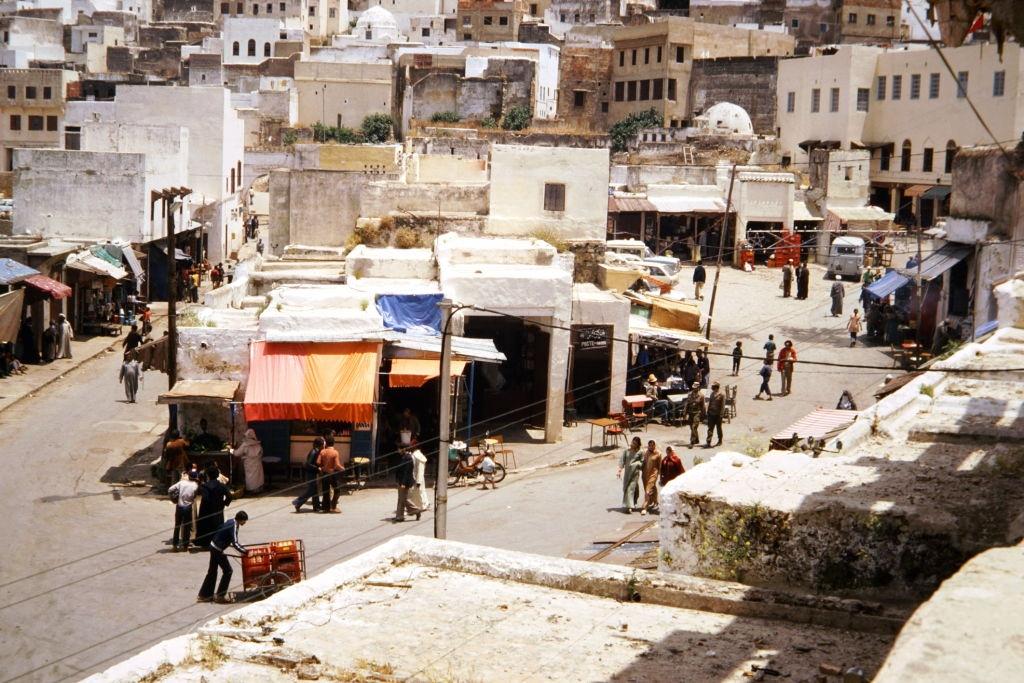 A typical street scene in a small Moroccan town, July 1977.