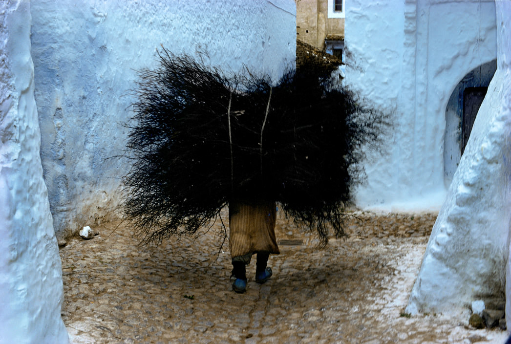 Street life in Rif Mountains of Chefchaouen, 1975.
