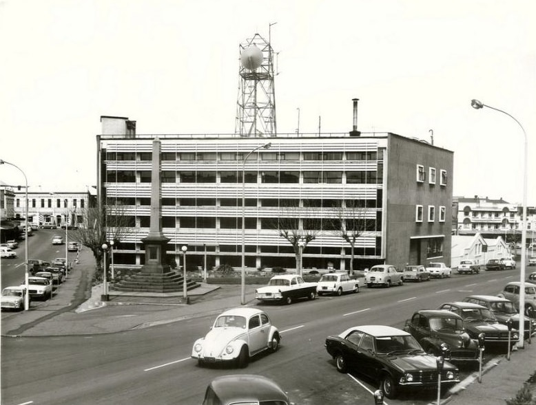 Telephone exchange building in Timaru, Canterbury Province, October 1972