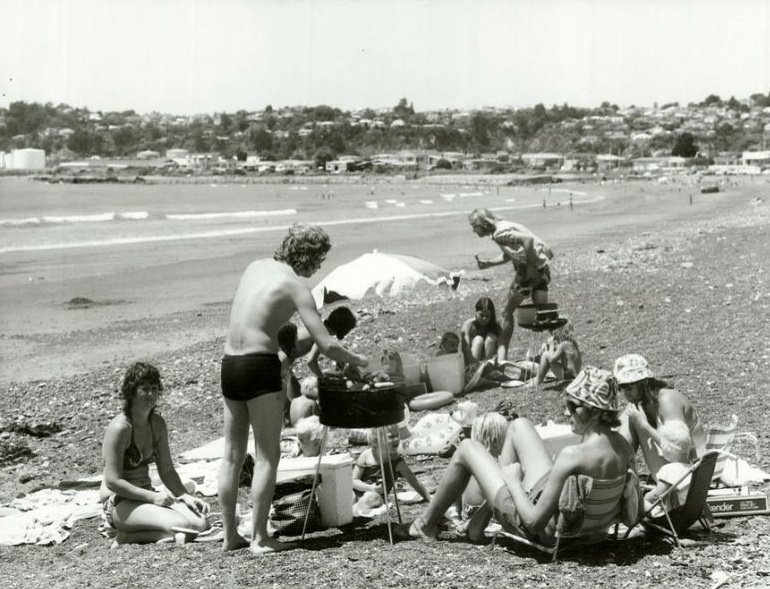 Barbeque on Westshore Beach, Napier, Hawke's Bay, February 1975