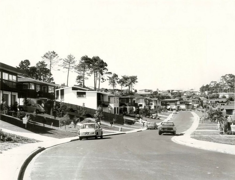 New housing area, Forrest Hill, North Shore, Auckland, November 1975