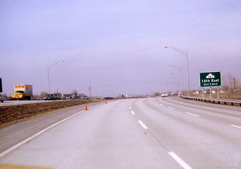 Westbound I-80 approaching 1300 East, February 1971