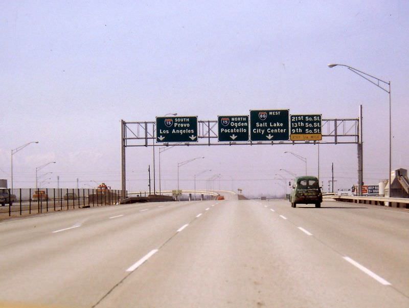 Westbound I-80 approaching I-15, February 1971