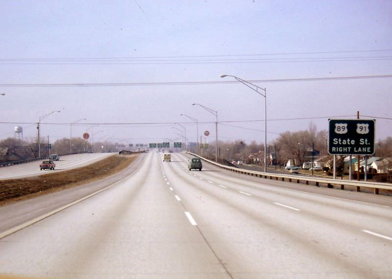 Westbound I-80 approaching State Street, February 1971